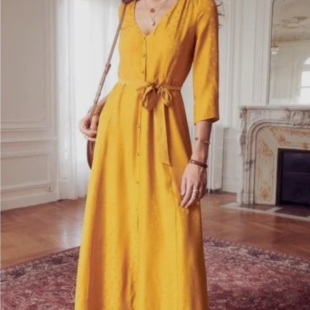 Sezane Gillian yellow silk dress